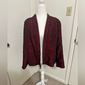 Chicos Womens Open Front Topper Jacket Size 3 US L Dark Red Textured Long Sleeve